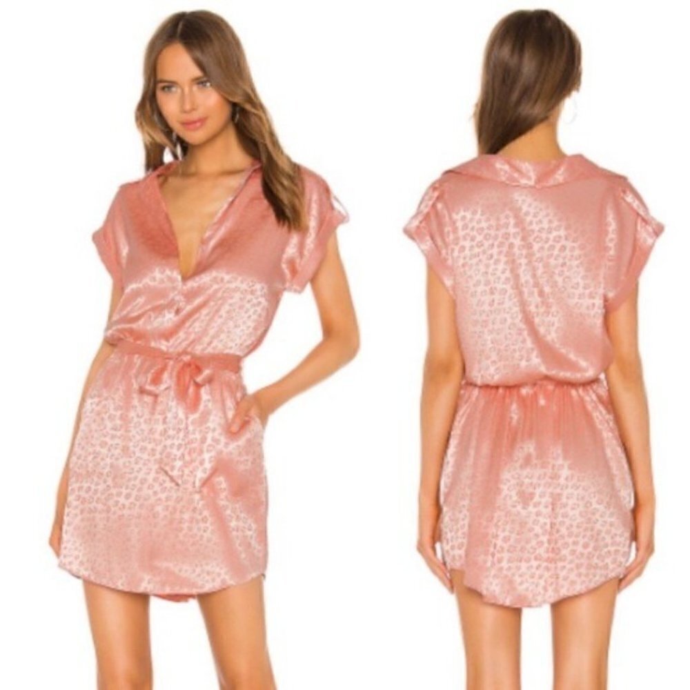 Joie Daran Shirt Mini Dress Island Sunset Pink Leopard Satin Size Small